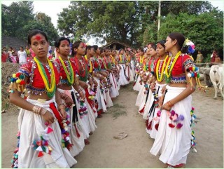 थारु समुदायले माघी पर्व मनाउँदै